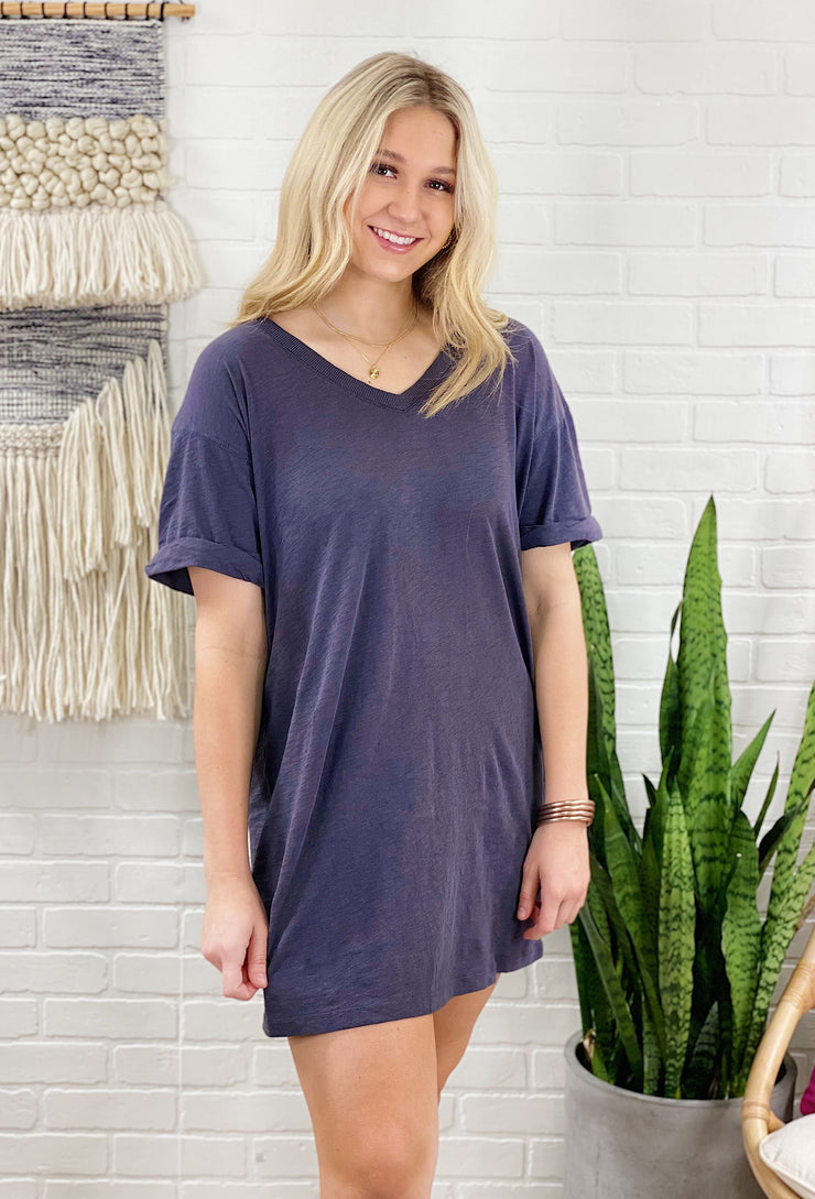 V-Neck T-Shirt Dress in Washed Black ...